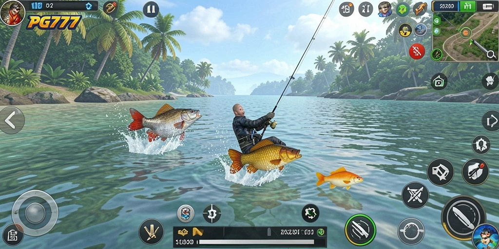 Tampilan gameplay PG777 yang menampilkan momen seru saat memancing.