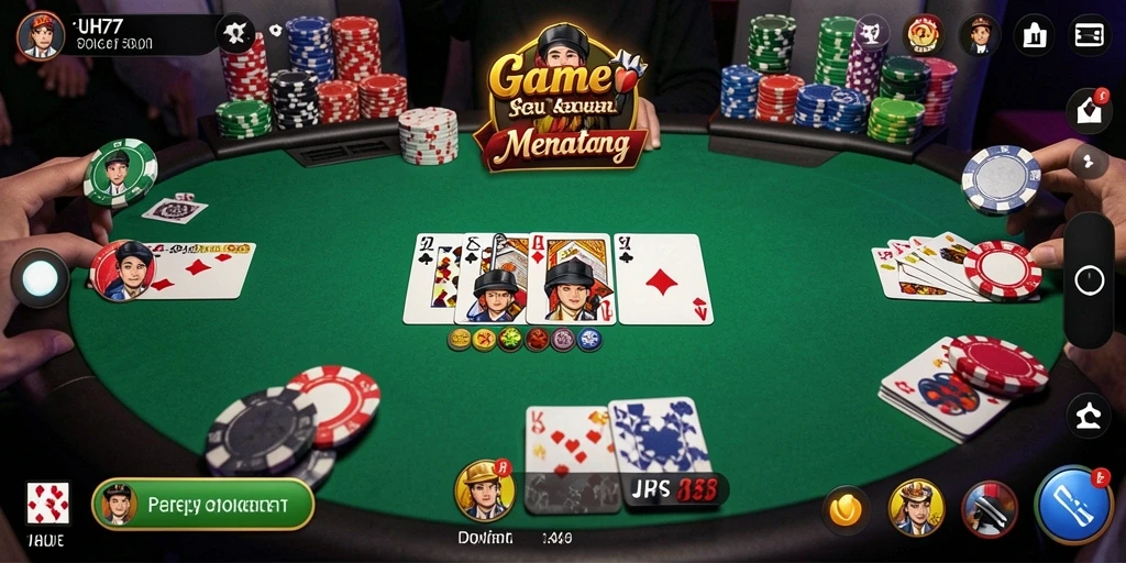 Screenshot UH77 menampilkan aksi seru permainan Poker.